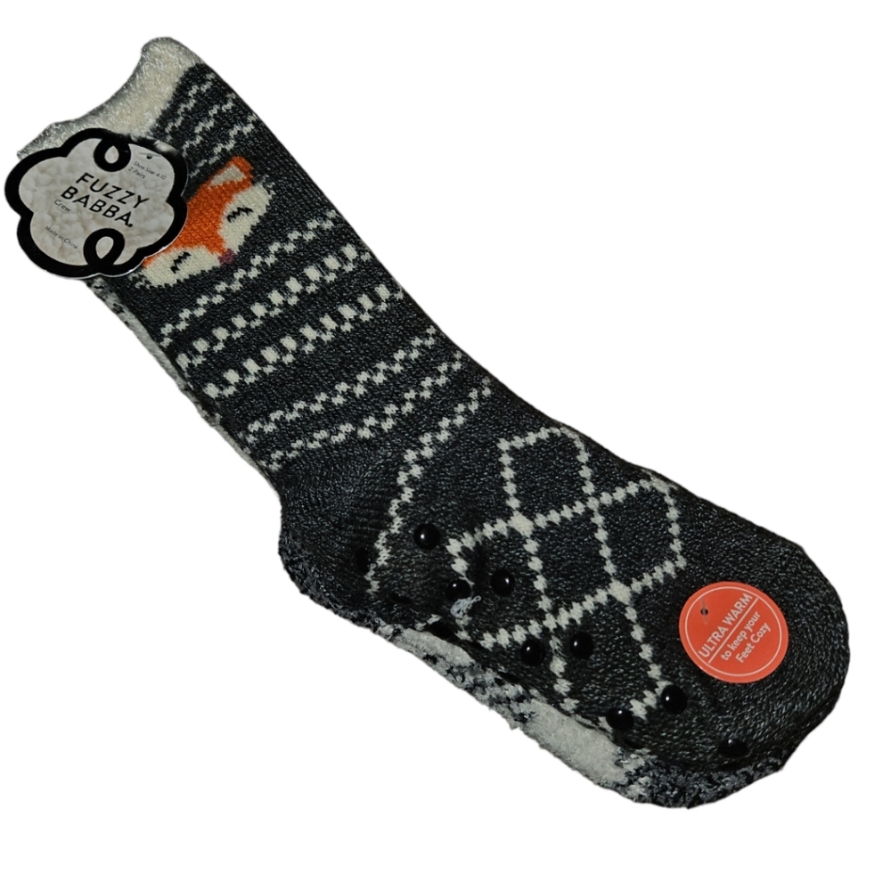 NWT Fuzzy Babba Fox & Checkered Buttery Soft 2 Pack Crew Socks